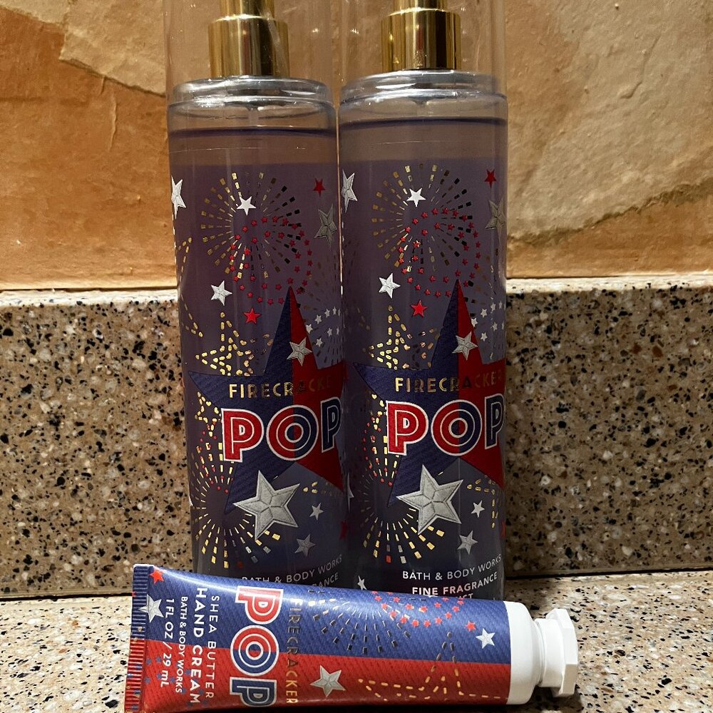 Bath & Body Works Fire Cracker Pop 2 Body Spays & Hand Creme! NEW